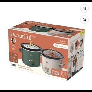 Beautiful Set of 2 Mini Slow Cookers - Green & Cream